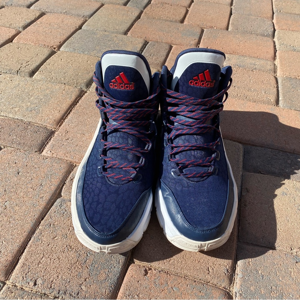 adidas J Wall 2 Performance Navy and White Athletic Sneakers with Red Accents - Picture 3 of 9